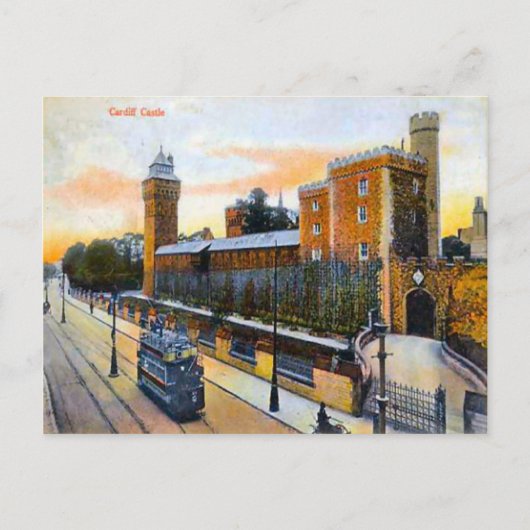 レプリカヴィンテージイメージ、カーディフ、城、トラム ポストカード (正面)
