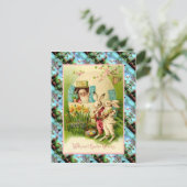 レプリカヴィンテージイースターカード、卵を持つウサギ シーズンポストカード (スタンド正面)