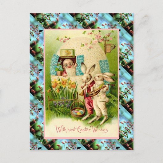 レプリカヴィンテージイースターカード、卵を持つウサギ シーズンポストカード (正面)