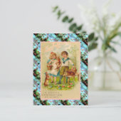 レプリカヴィンテージイースターカード、子供と卵 シーズンポストカード (スタンド正面)