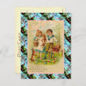 レプリカヴィンテージイースターカード、子供と卵 シーズンポストカード (正面/裏面)