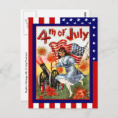 レプリカヴィンテージ7月4日、フラグ付き女の子 ポストカード (正面/裏面)