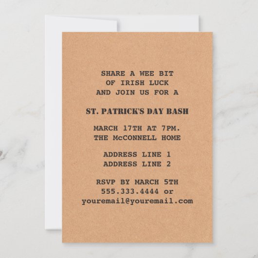 レプレおもしろいチョーンバッジセントパトリックの日パーティー 招待状 (裏面)