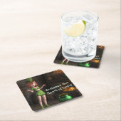 レプレシャン漫画ガール金ゴールドのポットの隣 スクエアペーパーコースター (インサイチュ)