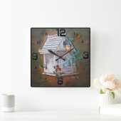 レプレショーナ読書家 スクエア壁時計 (ホーム)