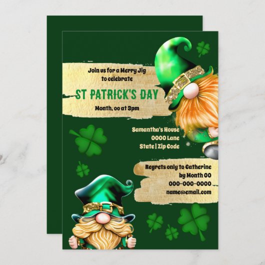 レプレショーンスかわいい格言金ゴールドグリーンクローバーの休日 招待状 (正面/裏面)