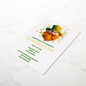 レプレショーン金ゴールドフォイル小妖精や小人顔セント・パトリック 箔招待状 (回転した状態)