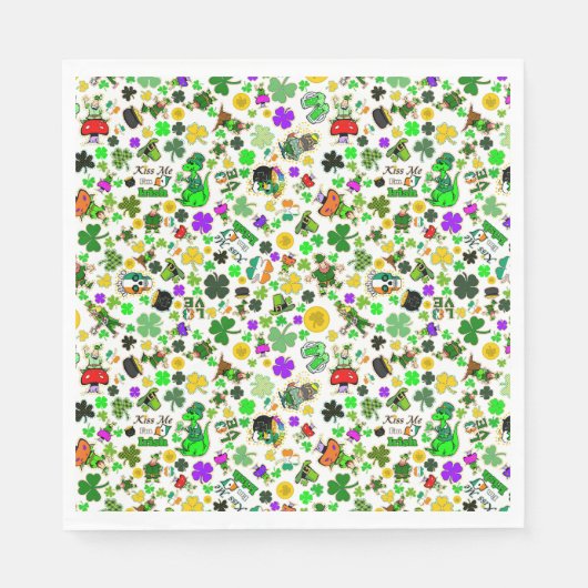 レプレチャウンシャムロックス金ゴールドキノコキスメアイリッシュ スタンダードランチョンナプキン (正面)