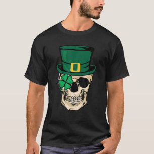 レプレチャンアイルランドスカルスケルトンシャムロックサンパトリック Tシャツ