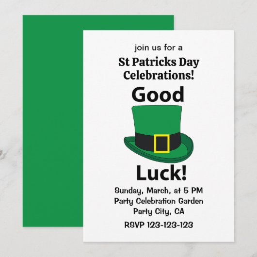 レプレチョーンハットグッドラックSt patricks day 招待状 (正面/裏面)