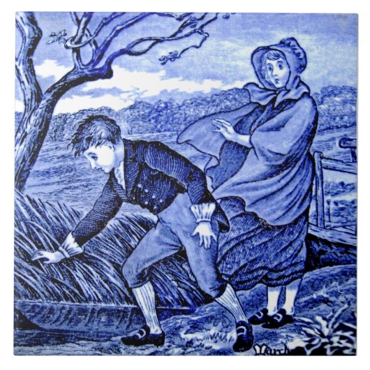 レプロアンティークウェッジウッドブルーカレンダーシリーズ3月 タイル (正面)