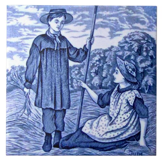 レプロアンティークウェッジウッドブルーカレンダーシリーズ6月 タイル (正面)