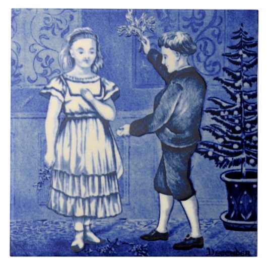 レプロアンティークウェッジウッドブルー12月カレンダー タイル (正面)