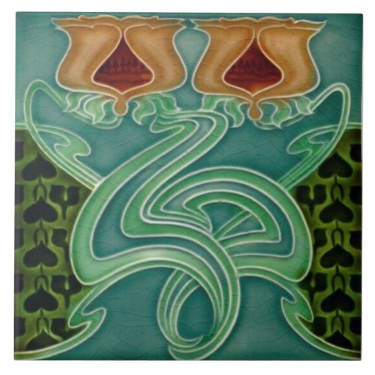 レプロアンティークリチャーズアールヌーボーフローラマジョリカ タイル (正面)