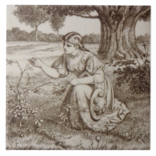 レプロアンティーク1880sミントンセピアカントリーライフ タイル (正面)