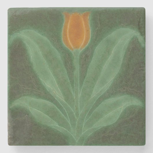 レプロイエローグリーンチューリップアールヌーボータイル ストーンコースター (正面)