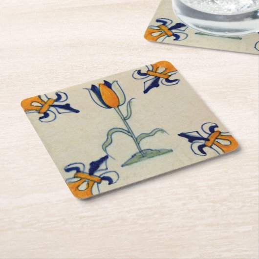 レプロイエロ伝統的ーチューリップデルフトタイル スクエアペーパーコースター (アングル)