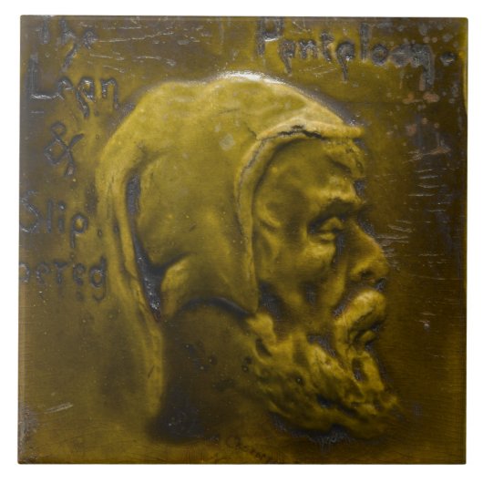 レプロオランダフェイクレリーフ、 浮き彫りオリーブグリーンヒード顔 タイル (正面)