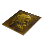 レプロオランダフェイクレリーフ、 浮き彫りオリーブグリーンヒード顔 タイル (側面)