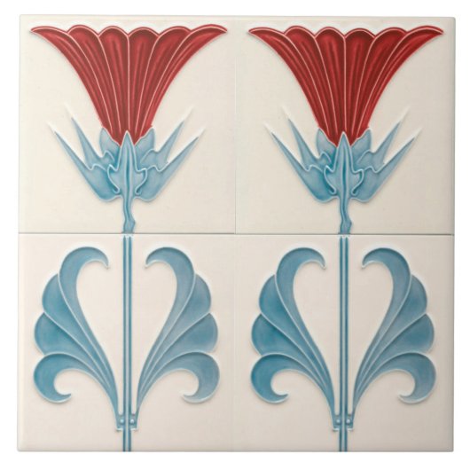 レプロドイツアールヌーボージュゲンドスティルフラワー タイル (正面)