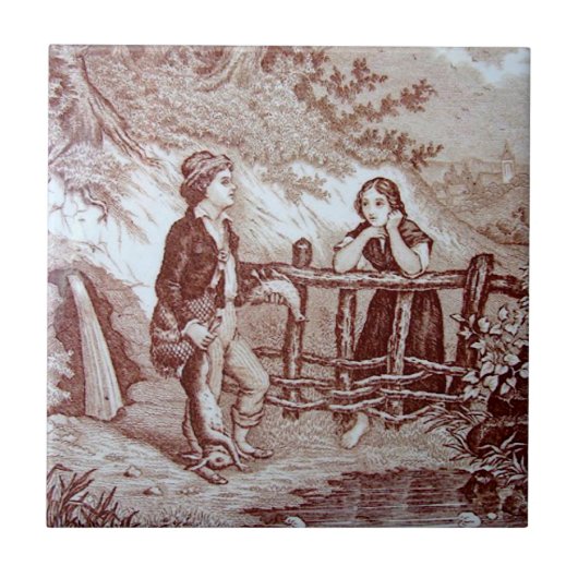 レプロビクトリアン1880セピア瓦「狩り」 タイル (正面)