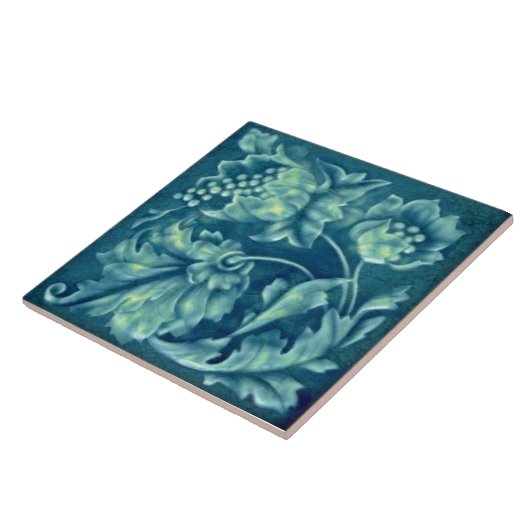 レプロフェイクレリーフ、 浮き彫りピーコックアクアマジョリカフローラ タイル (側面)