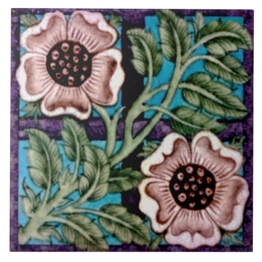 レプロブライトハンドペイントドモルガンバラ&トレリス タイル (正面)