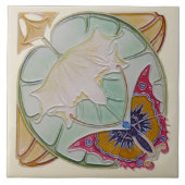 レプロレアベルギーアールヌーボー蝶フローラ タイル (正面)