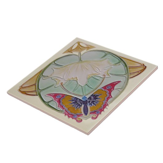 レプロレアベルギーアールヌーボー蝶フローラ タイル (側面)