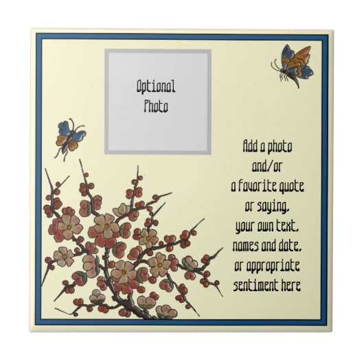 レプロロングウェイフランスのさくらんぼの花の蝶々 タイル (正面)