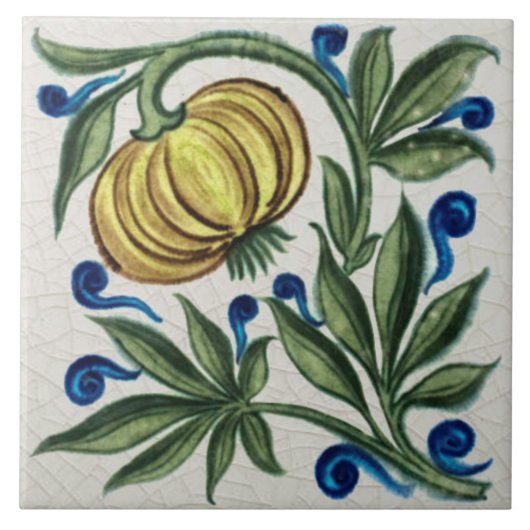 レプロヴィンテージアンティークWm De Morgan金ゴールドフローラ タイル (正面)