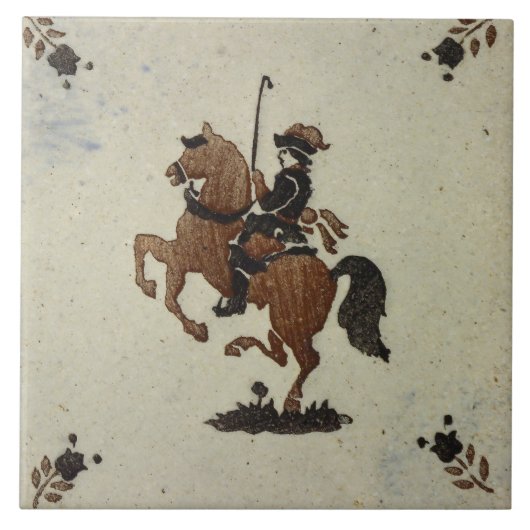 レプロヴィンテージオランダブラウンユニークデルフトタイル タイル (正面)