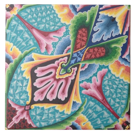 レプロヴィンテージカラフルレインボージオメトリックフローラ タイル (正面)