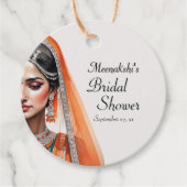 レヘンガチョリの民族衣装を着た美しい花嫁　インドの伝統的な結婚前パーティー フェイバータグ (正面)