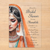 レヘンガチョリの民族衣装を着た花嫁　インドの伝統的な結婚前パーティー アクリル招待状 (正面)