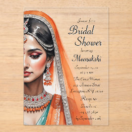 レヘンガチョリの民族衣装を着た花嫁　インドの伝統的な結婚前パーティー アクリル招待状