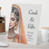 レヘンガチョリの民族衣装を着た花嫁　インドの伝統的な結婚前パーティー 台座サイン (インサイチュ)