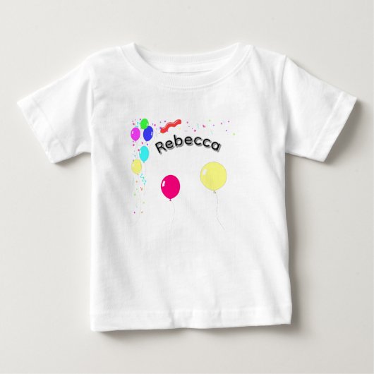 「レベッカ」 風船と女の子の名前 ベビーTシャツ (正面)