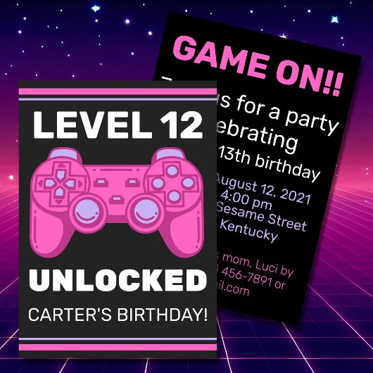レベルのロック解除されたキッドの誕生日パーソナライズされた招待 招待状