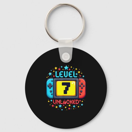 レベルアップの時です 7 アンロック済み 7歳の誕生日 おめでとう ボーイ ビデオ キーホルダー (正面)
