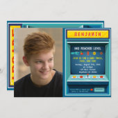 レベルアップアーケードゲーム写真誕生日パーティー 招待状 (正面/裏面)