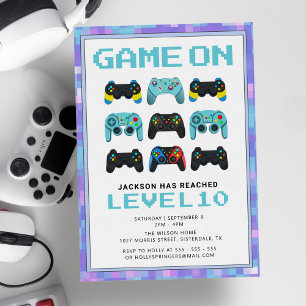 レベルアップカラフルピクセルビデオゲームボーイ誕生日 招待状