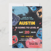 レベルアップゲーマー任意の年齢の少年や女の子の誕生日 招待状 (正面)