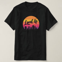 レベルアップシティスカイラインレトロサンセット Tシャツ