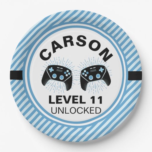 レベルアップパーソナライズされたゲーマーパーティー誕生日 ペーパープレート (正面)