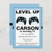 レベルアップパーソナライズされたゲーマーピザパーティー誕生日 招待状 (正面/裏面)