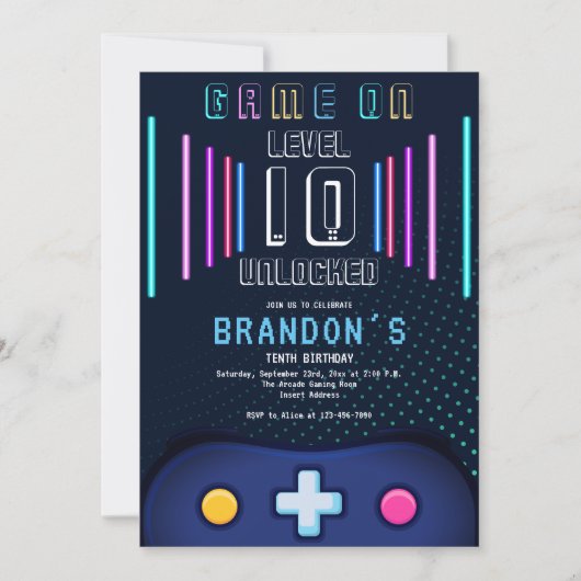 レベルアップビデオゲームコントローラ任意の年の誕生日 招待状 (正面)