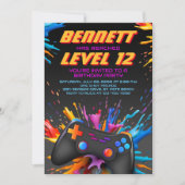 レベルアップビデオゲーム誕生日招待状 招待状 (正面)