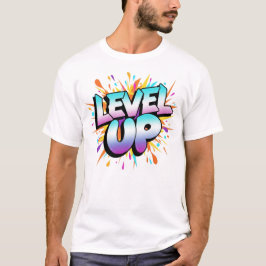 レベルアップ - グラデーションパワーバーストタイポグラフィー Tシャツ