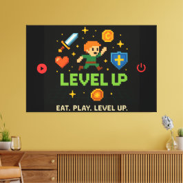 レベルアップ ゲーマーキャンバス - ピクセルレトロ壁画 キャンバスプリント